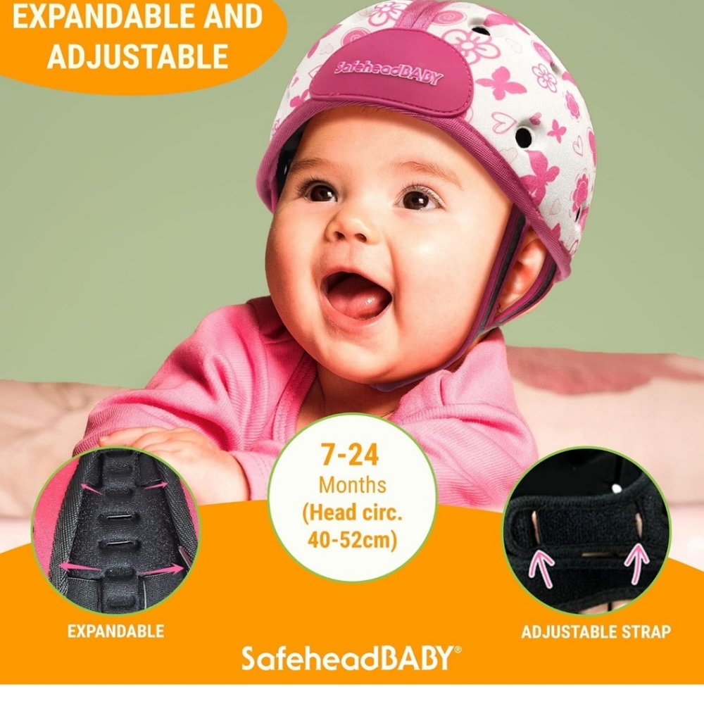 Safehead Soft Protective Headgear Helmet  Baby 7-24 Months Giraffes Flowers